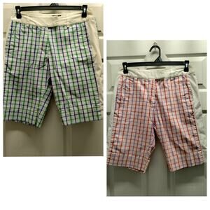 Set of 2 Adidas Women's Size 8 Stretch Golf Shorts Athleisure Pink Green Plaid
